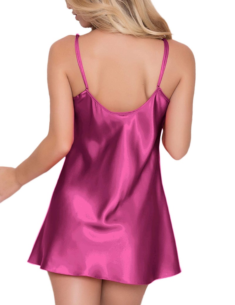 RSLOVE Women Lingerie V Neck Nightwear Satin Nightgown Sexy Sleepwear Slik Chemise Mini Slip Short Nightwear Purple L - Image 3